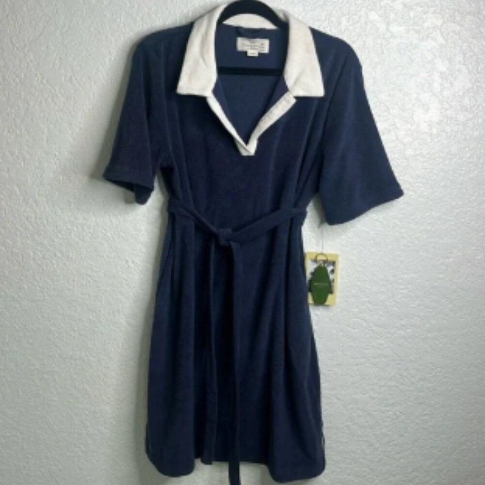 NWT Trovata Birds of Paradis Althea Terry Cloth Dress in Blue Sz L